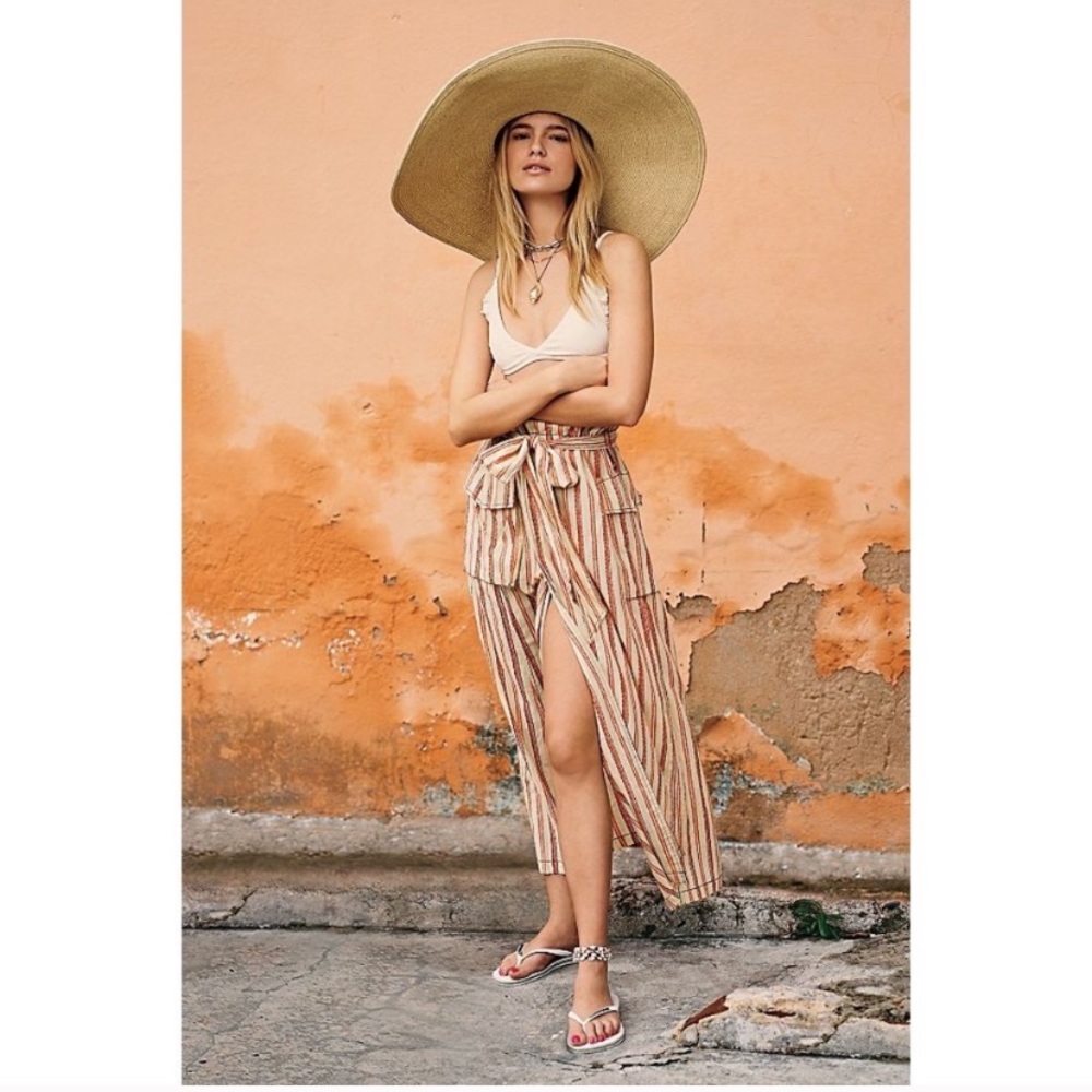 Free People One Natalia Striped Midi Belted Skirt